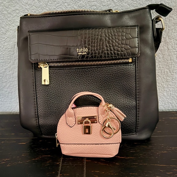 NEW Mini Keychain Handbag with Tassel and Keychain Coin Purse Pink - Picture 4 of 7